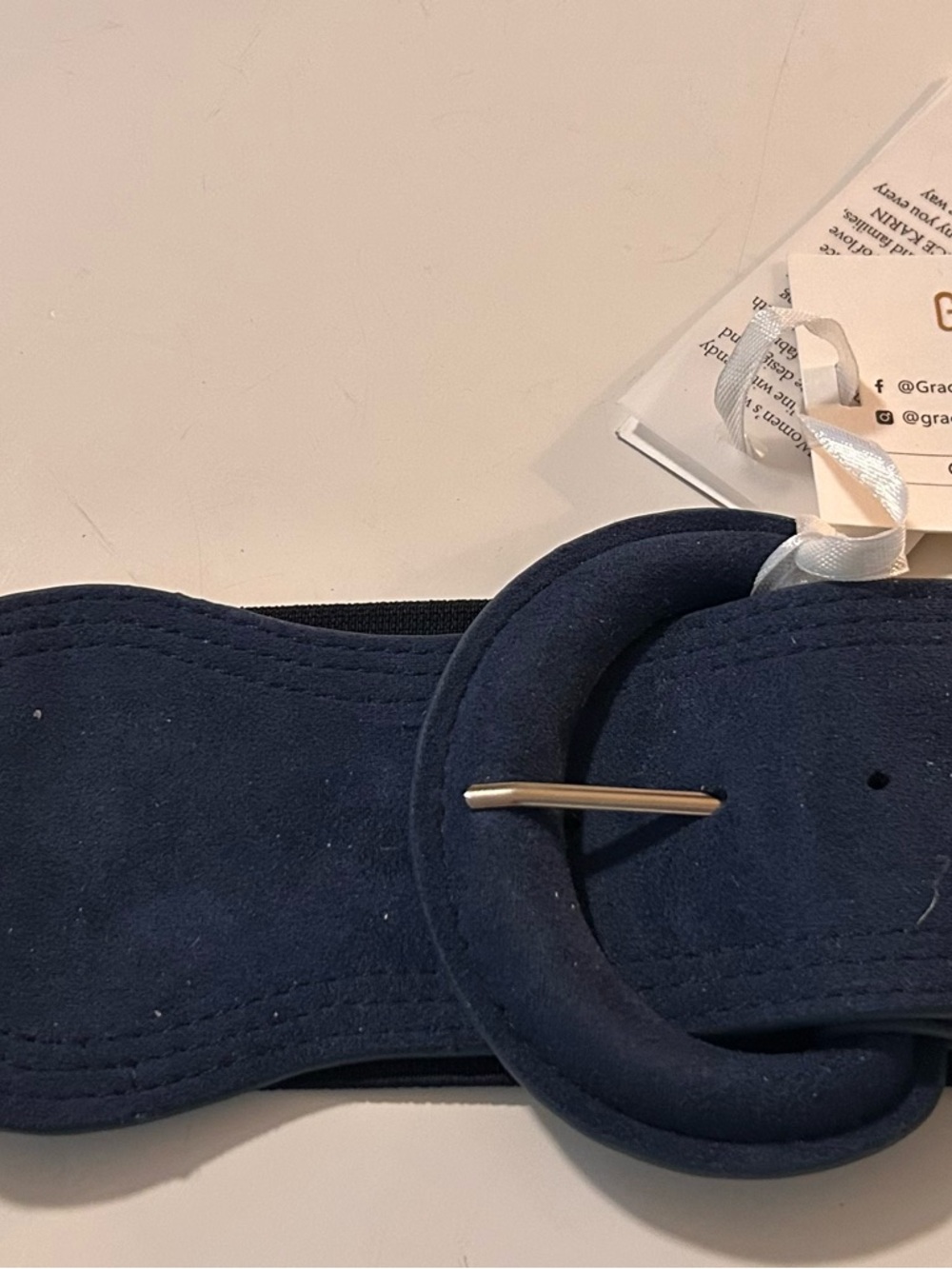 Grace Karin Navy Blue Faux Suede Round Buckle Waist Belt